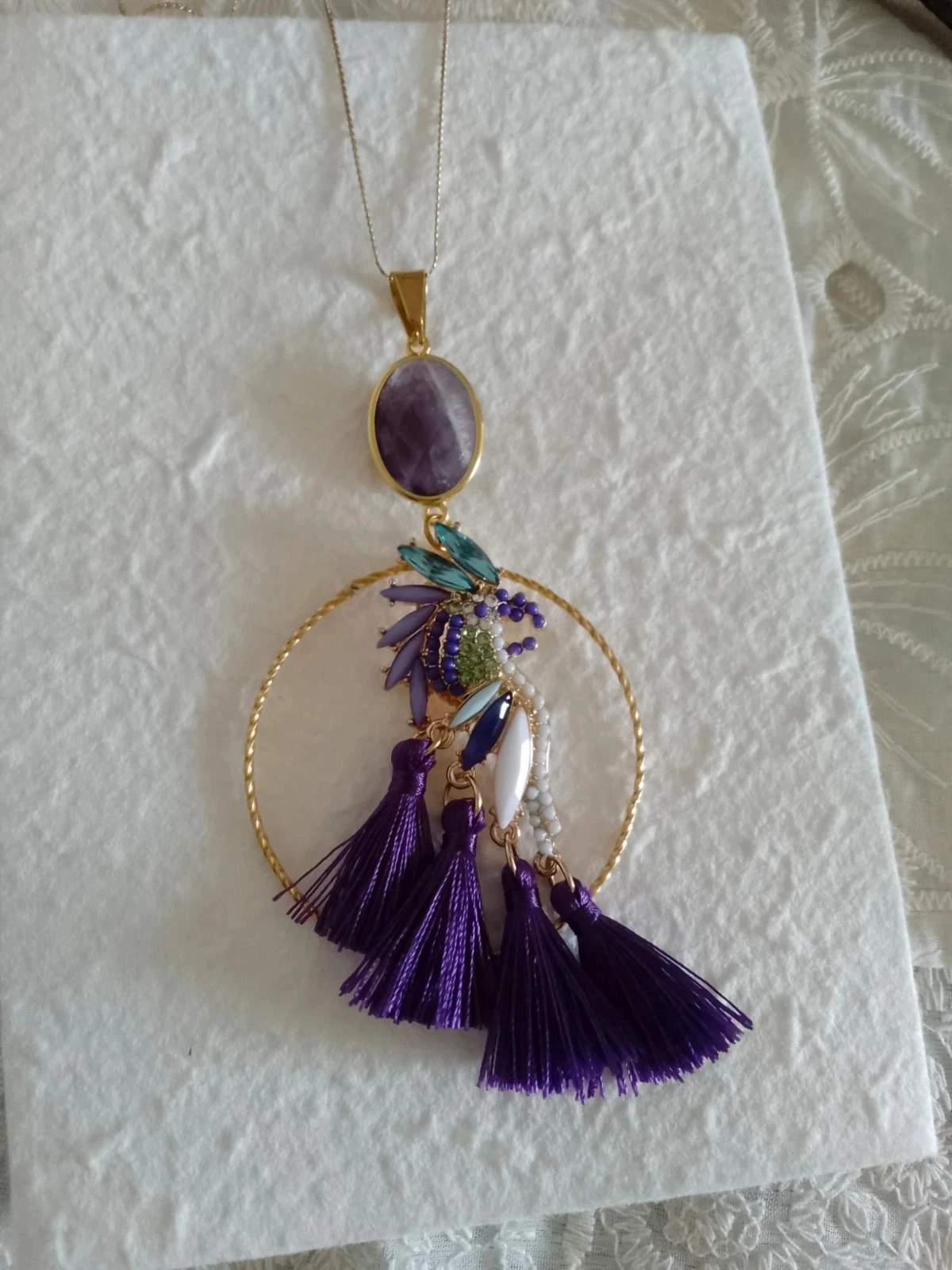 Collier boheme perroquet avec pierre d'améthyste violette – photo 2
